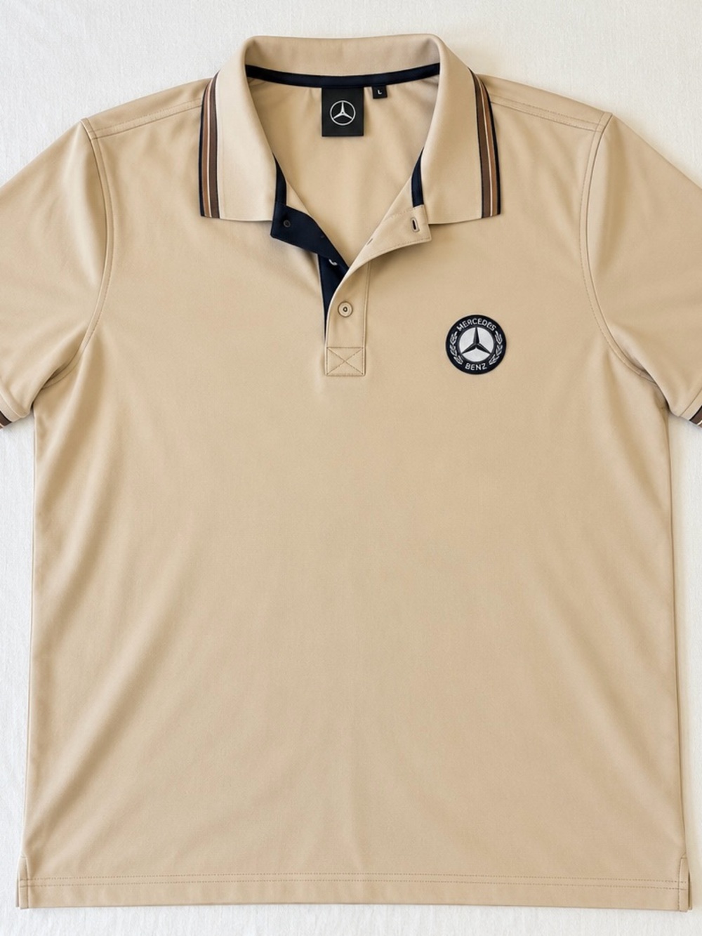 Mercedes-Benz Men’s Polo Shirt XXL Beige 100% Organic Cotton Logo